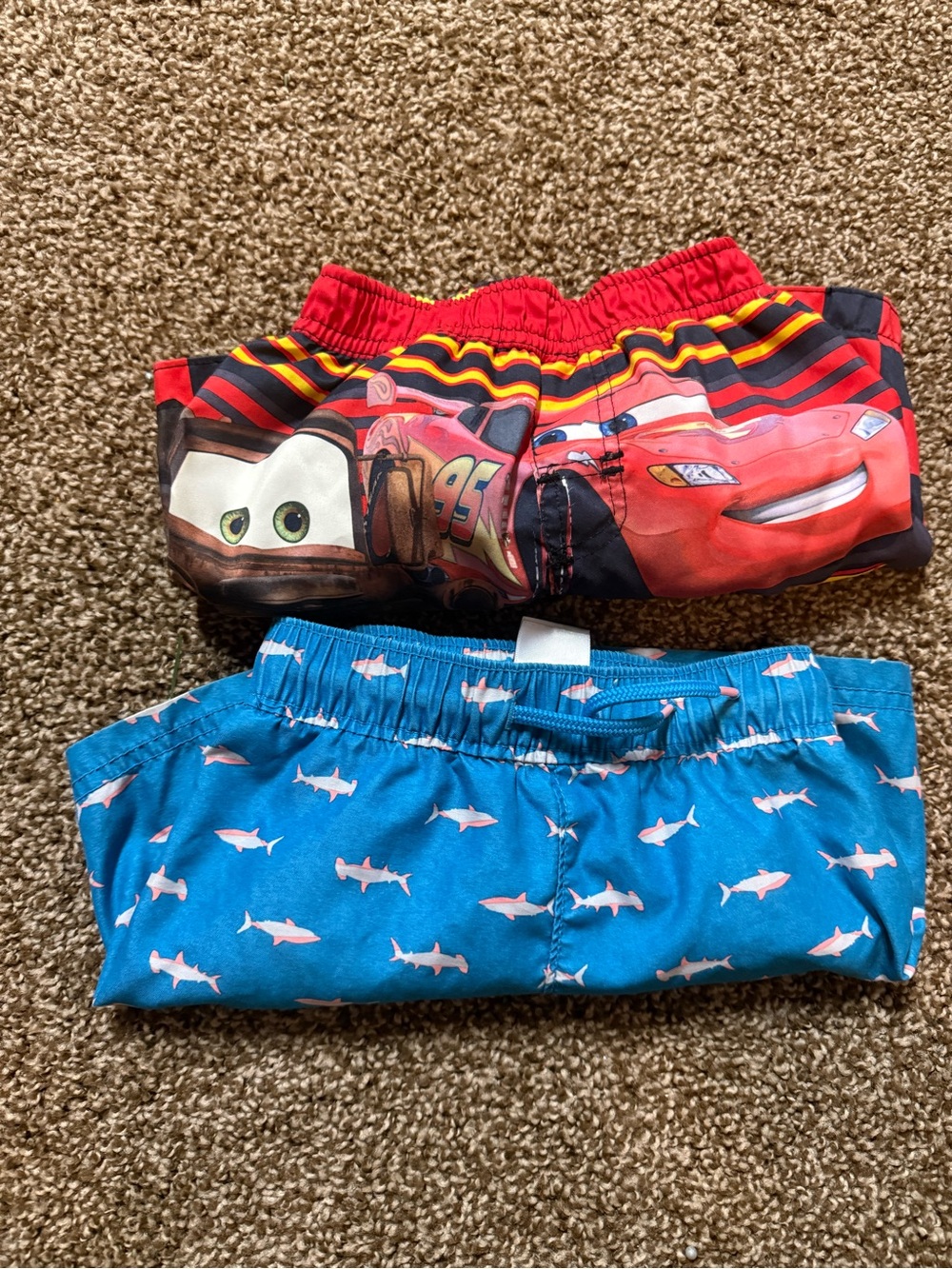 Kids Swim Trunks - Lightning McQueen Red & Shark Blue (2-Pack)